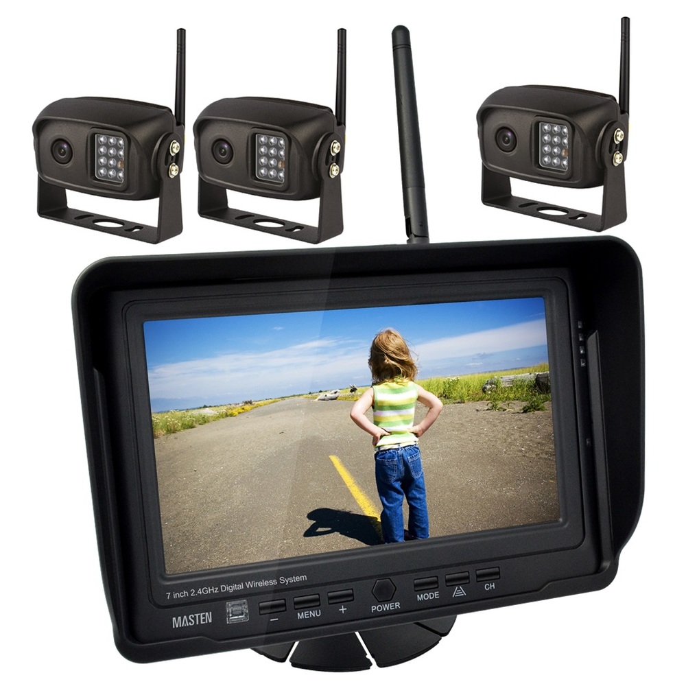 2.4GHz HD Wireless 7" Monitor 3 CCD Camera Reverse Rear View Kit Car Truck Horse Float RK-7DW-3